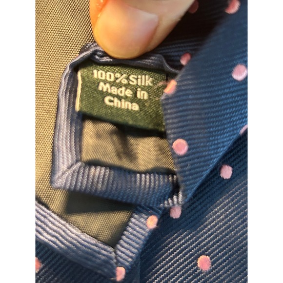 J.Crew Silk Necktie Pink Polka Dot Navy‎ Blue Business Career Tie - Picture 5 of 6